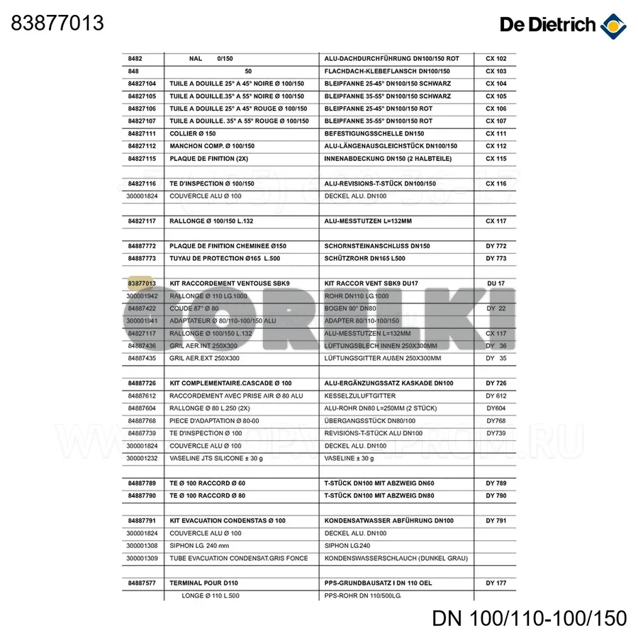 Комплект подключ. конц. sbk9 du17 De Dietrich 83877013 для газового котла