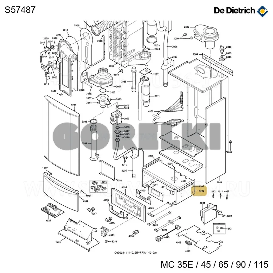 Корпус панели управления De Dietrich S57487 для газового котла