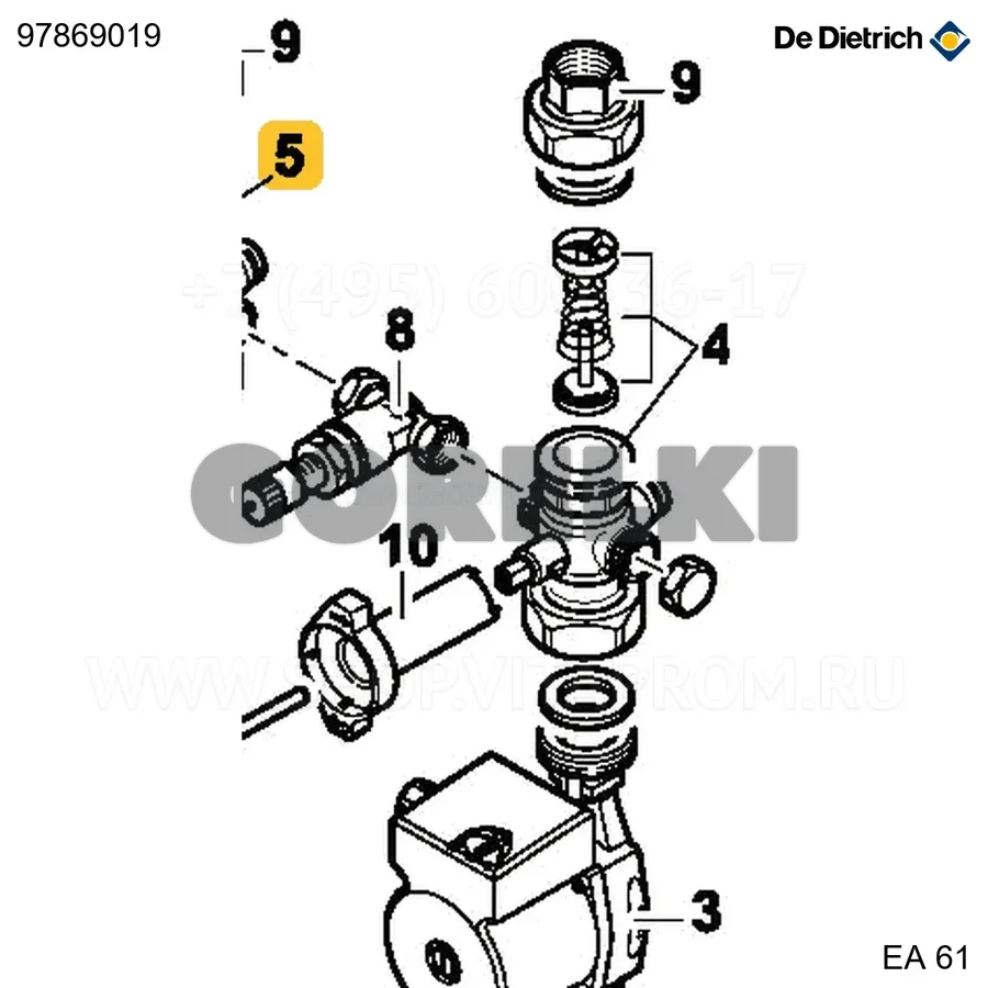 Кран обратный 1-1/2" De Dietrich 97869019 для газового котла