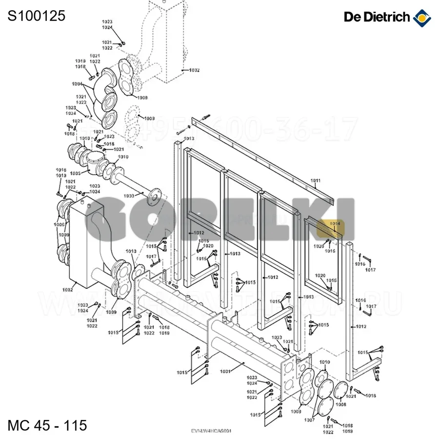 Лист для горизонтального монтажа De Dietrich S100125 для газового котла