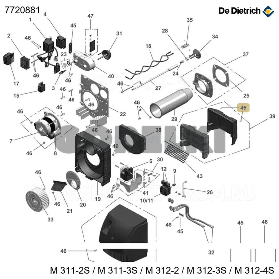Пакет крепежа для жидкотопливных горелок De Dietrich 7720881 для газового котла