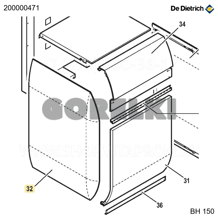 Панель боковая левая (BH150) полная De Dietrich 200000471 для газового котла