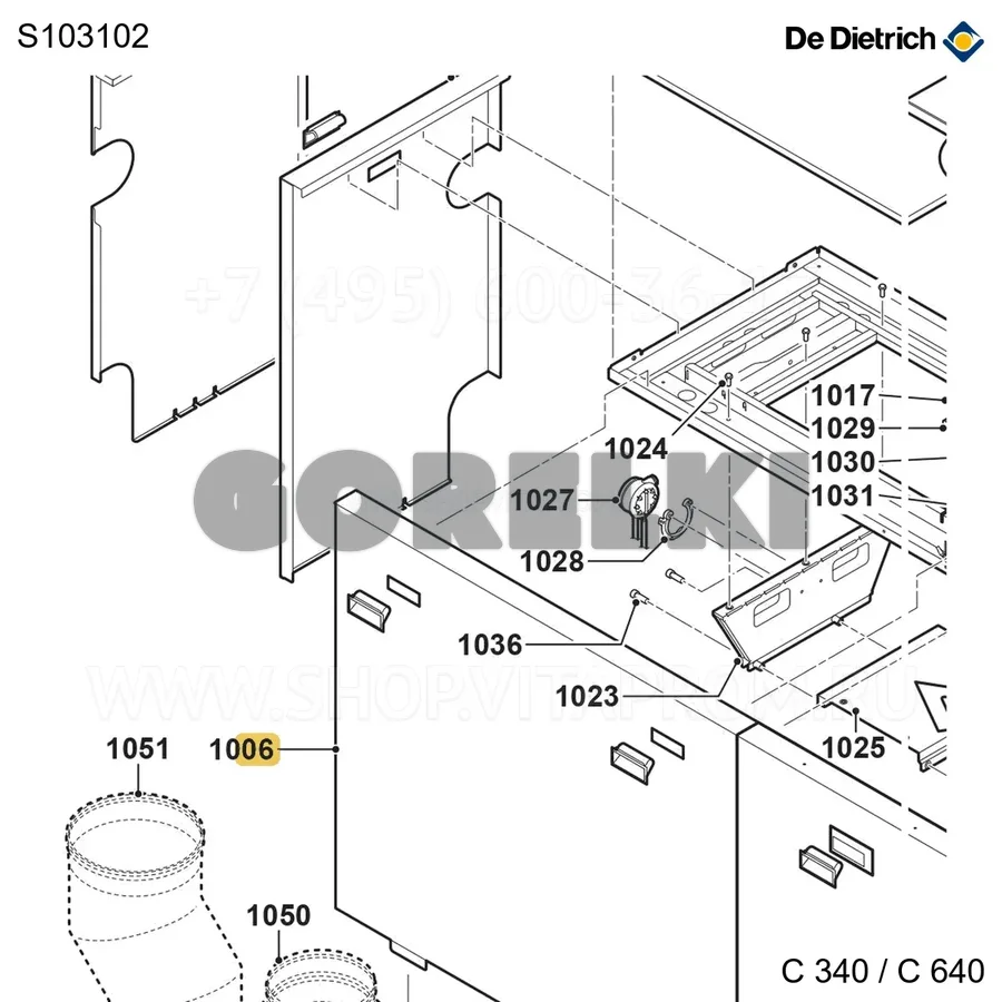 Панель боковая правая 8-10 эл De Dietrich S103102 для газового котла
