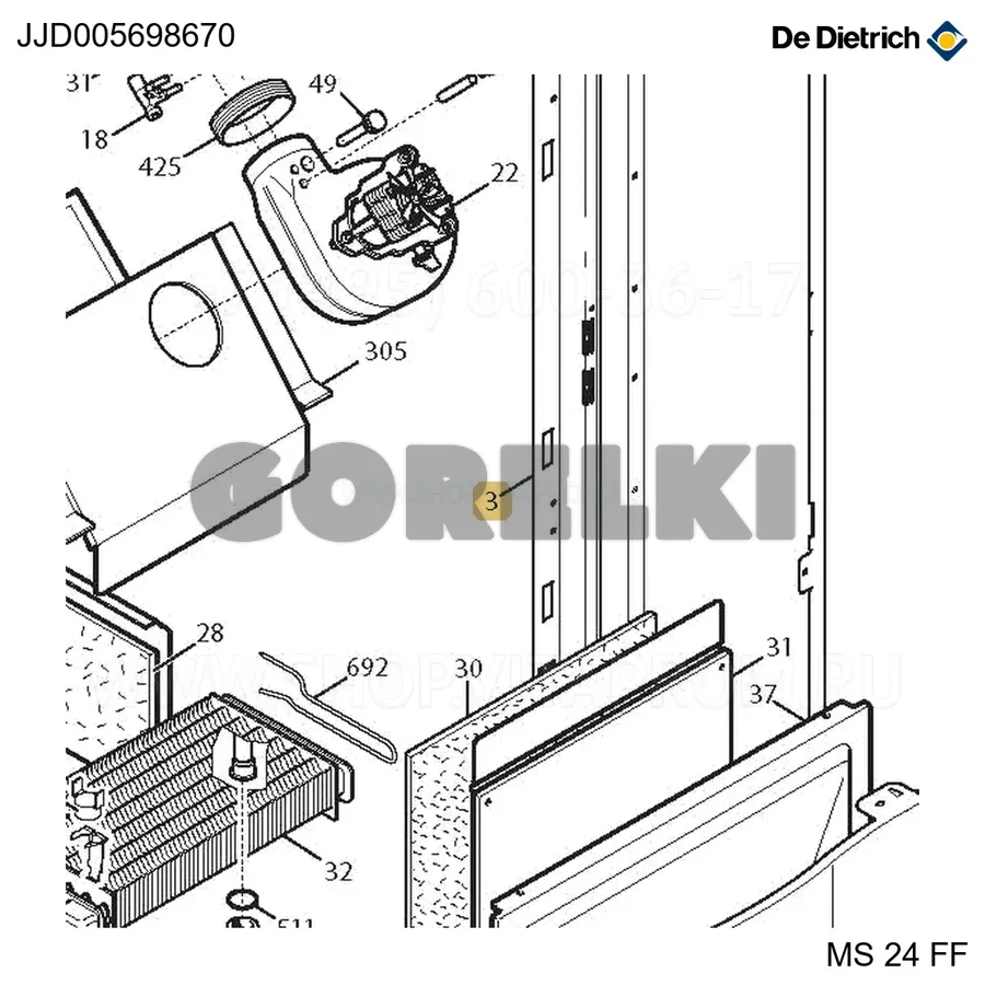 Панель боковая правая FF De Dietrich JJD005698670 для газового котла