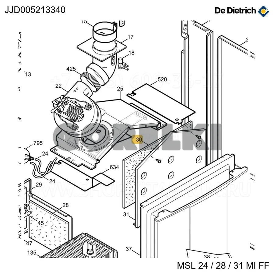 Панель изоляционная передняя 31 De Dietrich JJJ005213340 для газового котла
