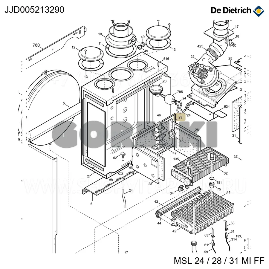 Панель изоляционная задняя 31kW De Dietrich JJJ005213290 для газового котла