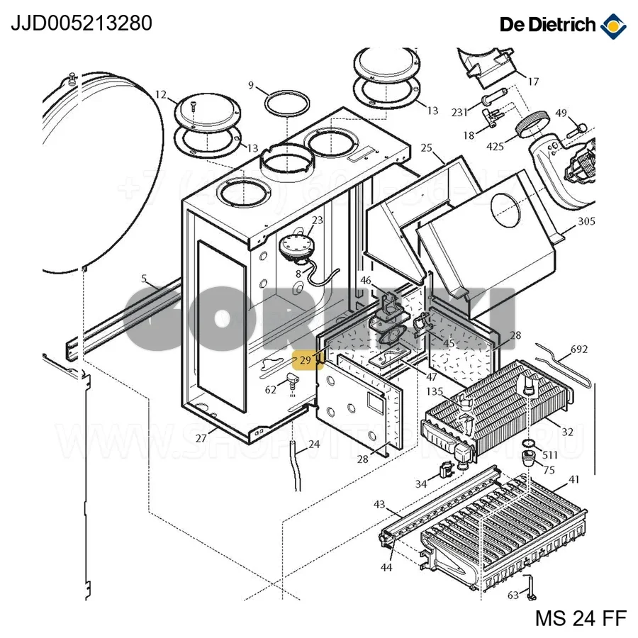 Панель изоляционная задняя De Dietrich JJJ005213280 для газового котла
