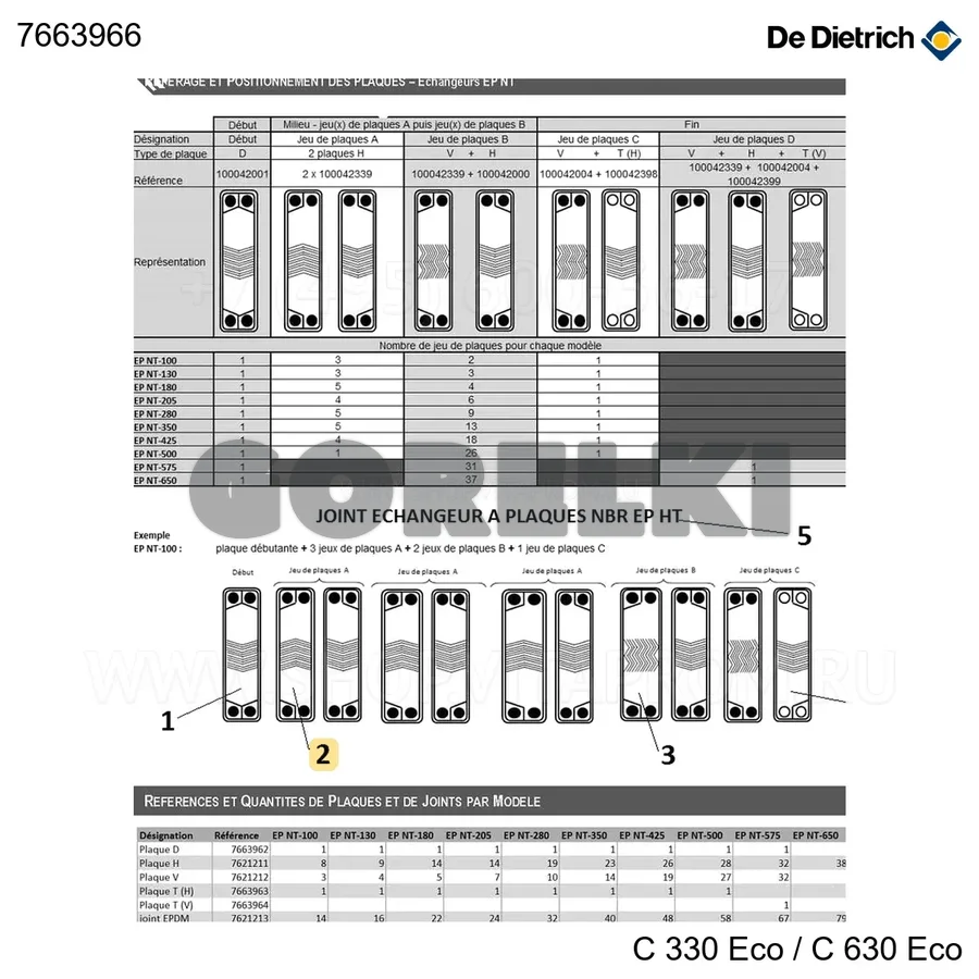 Пластина H теплообменника EP-HT De Dietrich 7663966 для газового котла