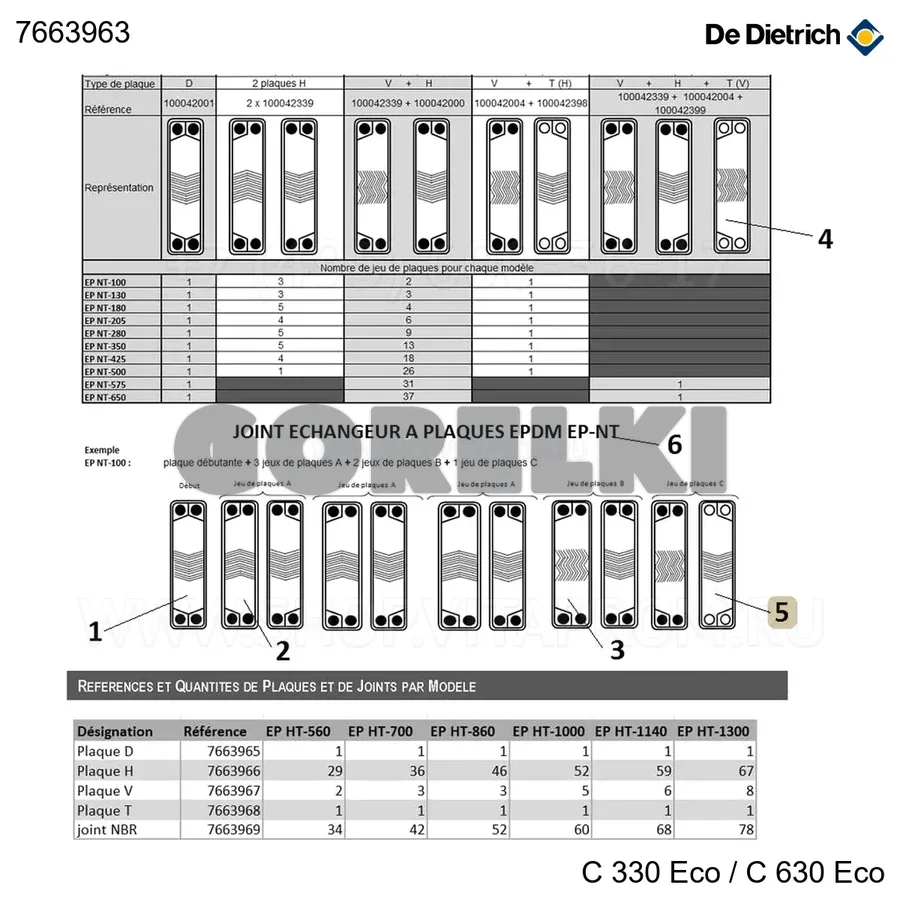Пластина T (H) теплообменника EP-NT De Dietrich 7663963 для газового котла