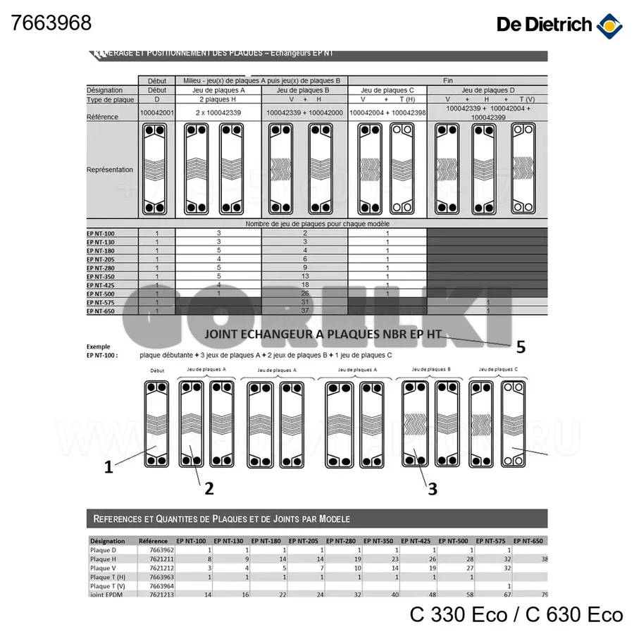 Пластина T теплообменника EP-HT De Dietrich 7663968 для газового котла