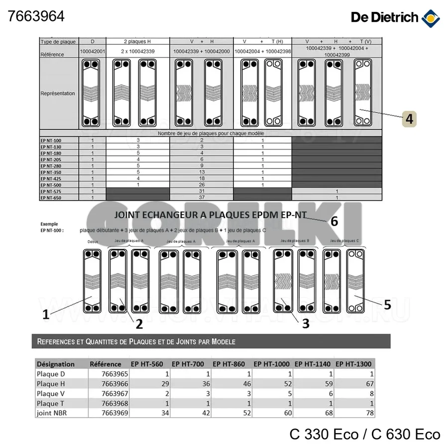 Пластина T (V) теплообменника EP-NT De Dietrich 7663964 для газового котла