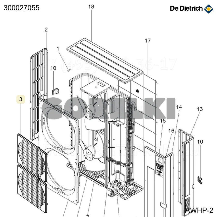Решетка вентилятора AWHP 22-27 TR De Dietrich 300027055 для газового котла