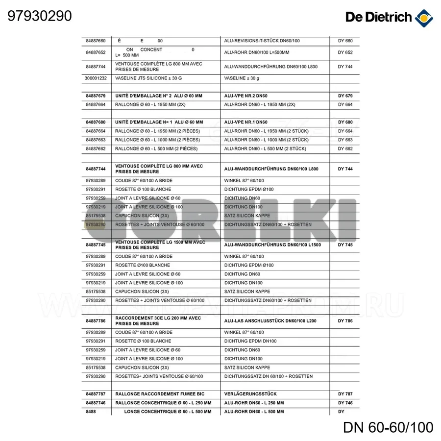 Розетки + прокладки вентиляционные d.60/100 De Dietrich 97930290 для газового котла