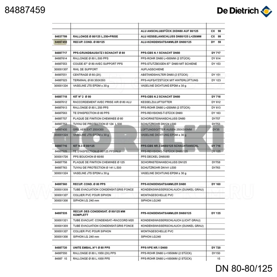 Сборник конденсата (80/125) dy59 De Dietrich 84887459 для газового котла