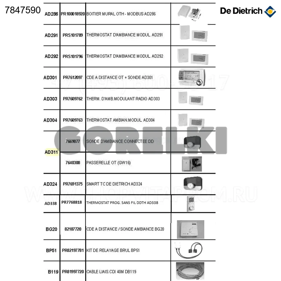 Smart tc ot De Dietrich ad311 De Dietrich 7847590 для газового котла