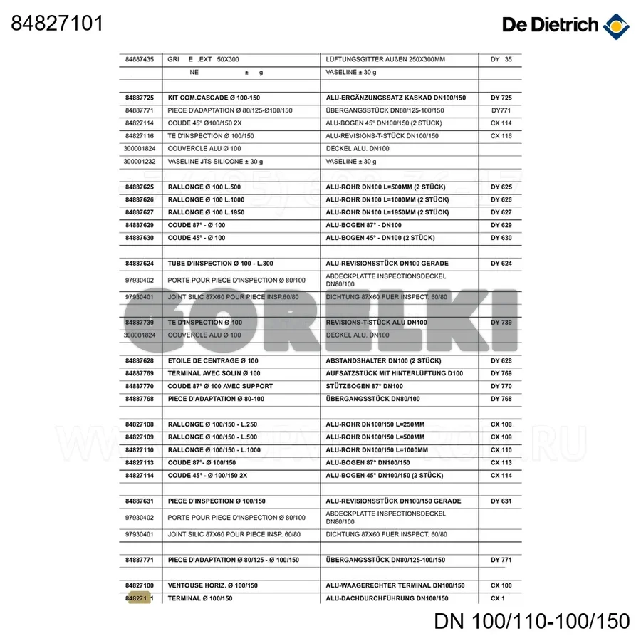 Терминал алюминиевый черный d100/150 cx101 De Dietrich 84827101 для газового котла