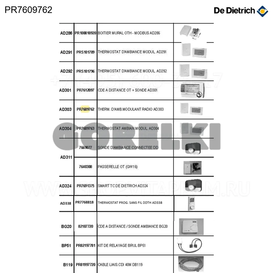 Термостат комнатный модулирующий радио ad3 De Dietrich PR7609762 для газового котла