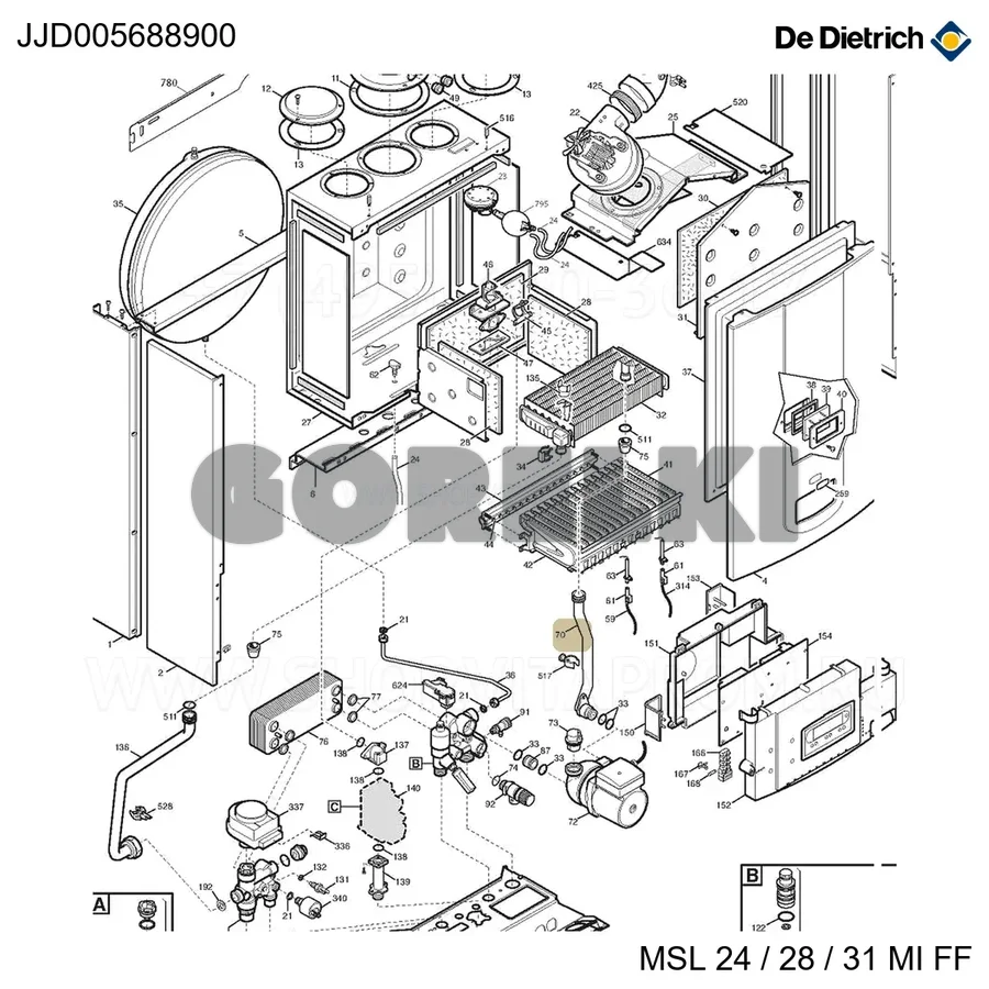 Труба циркуляционного насоса/теплообменника De Dietrich JJD005688900 для газового котла