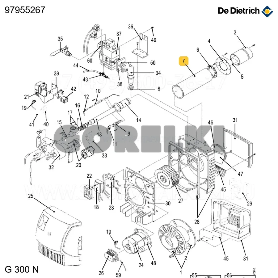 Трубка промежуточная короткая De Dietrich 97955267 для газового котла