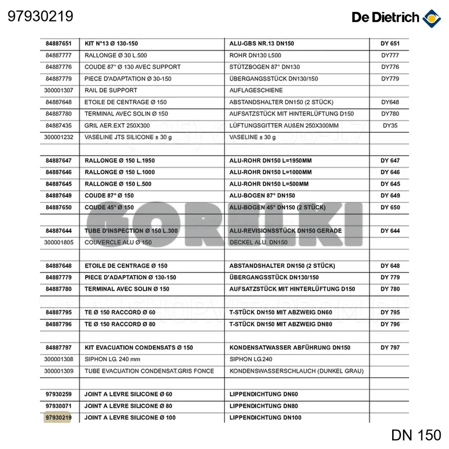 Уплотнение манжетное силиконовое d.100 De Dietrich 97930219 для газового котла