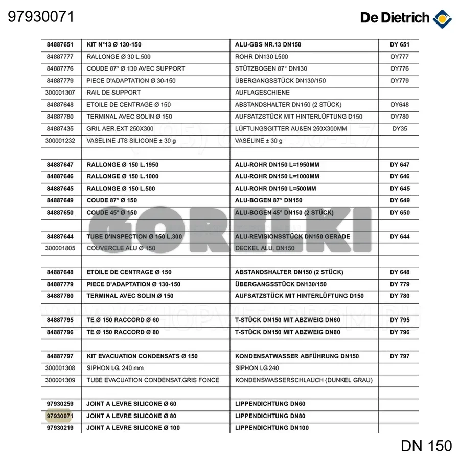Уплотнение манжетное силиконовое d.80 De Dietrich 97930071 для газового котла