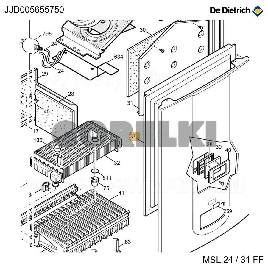 Узел передней панели C.S. 31kW De Dietrich JJJ005655750 для газового котла
