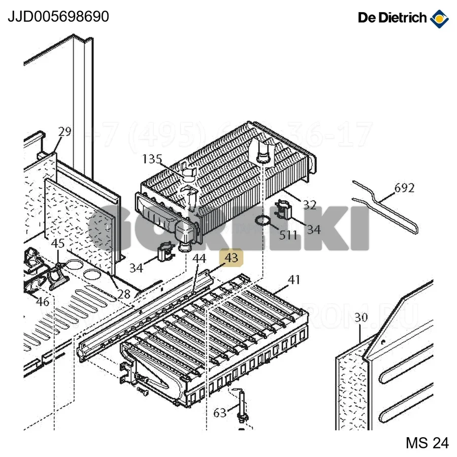 Узел рампы 13f.c/ug.d.1.18 De Dietrich JJJ005698690 для газового котла