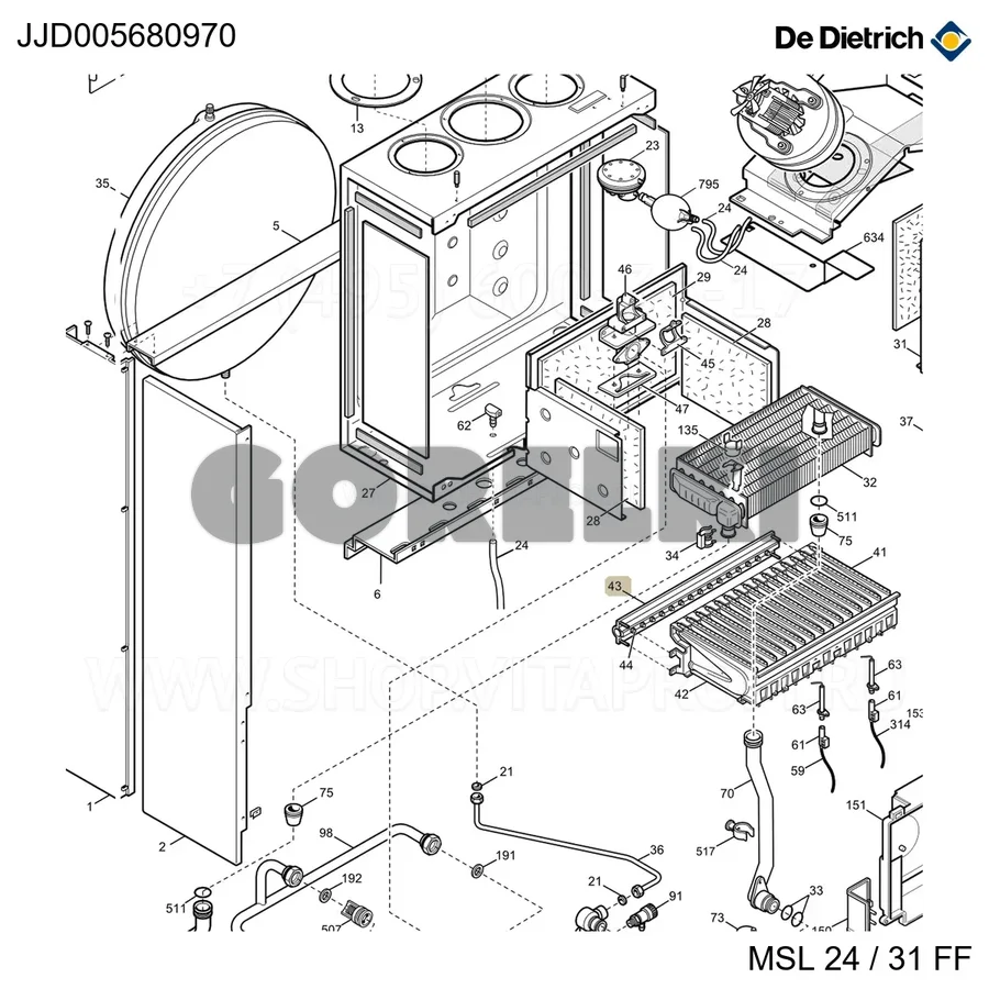 Узел рампы 15 отверстий D.1,28 De Dietrich JJJ005680970 для газового котла