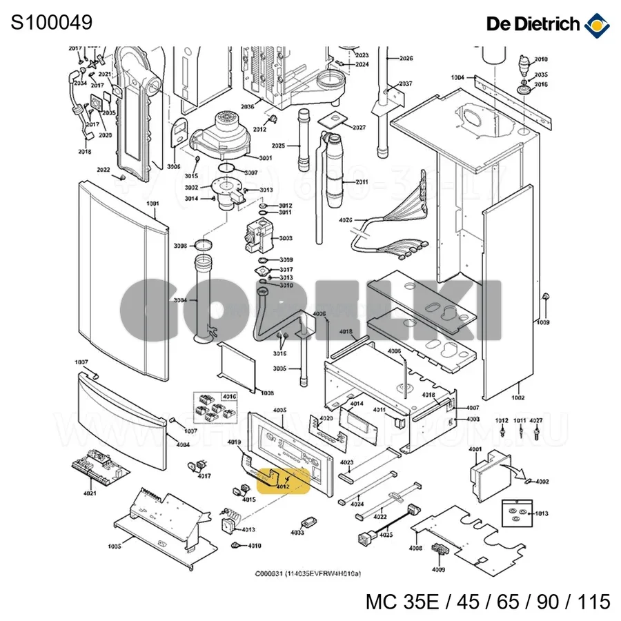 Винт Parker 4.2x19 (20 шт/уп) De Dietrich S100049 для газового котла