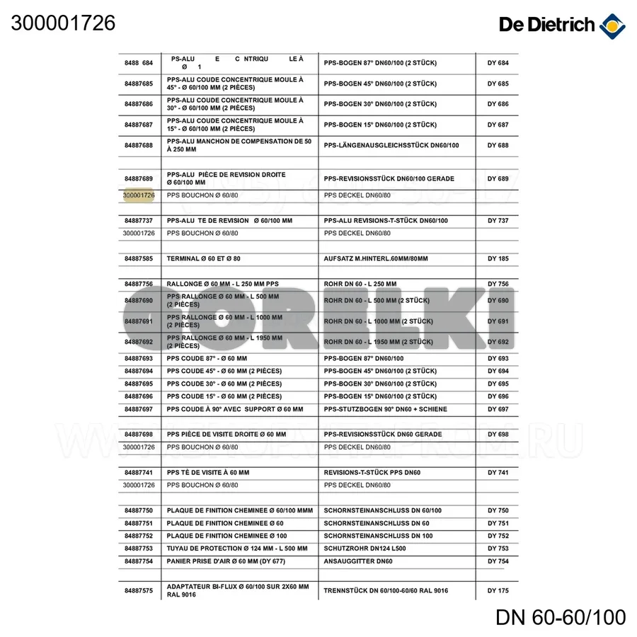 Заглушка резьбовая PPS белая d.80мм De Dietrich 300001726 для газового котла