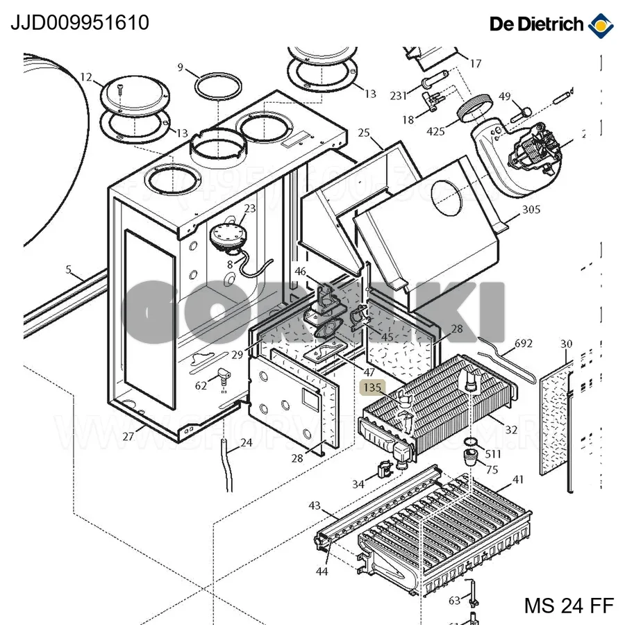 Запасной термостат ограничительный 105°C/Fast согнутые De Dietrich JJJ009951610 для газового котла